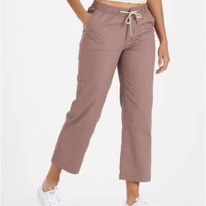 Vuori Cropped Drawstring Wide-Leg Pants in Mauve Brown